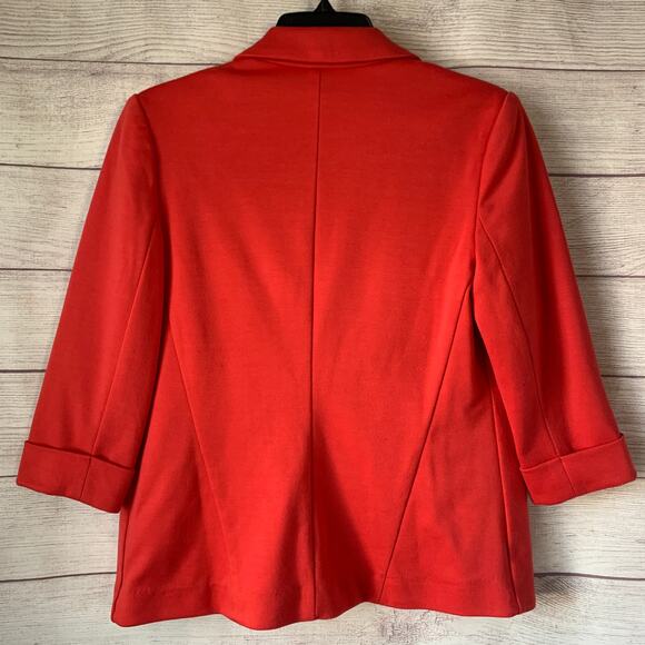 Lauren Conrad Dark Coral Pink Blazer Jacket Open Front Elbow Length Sleeves Sz 4 - Picture 4 of 11